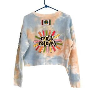Cross Colours Crop Sweatshirt Graphic Tie Dye Loungewear Comfy Colorful Vibrant